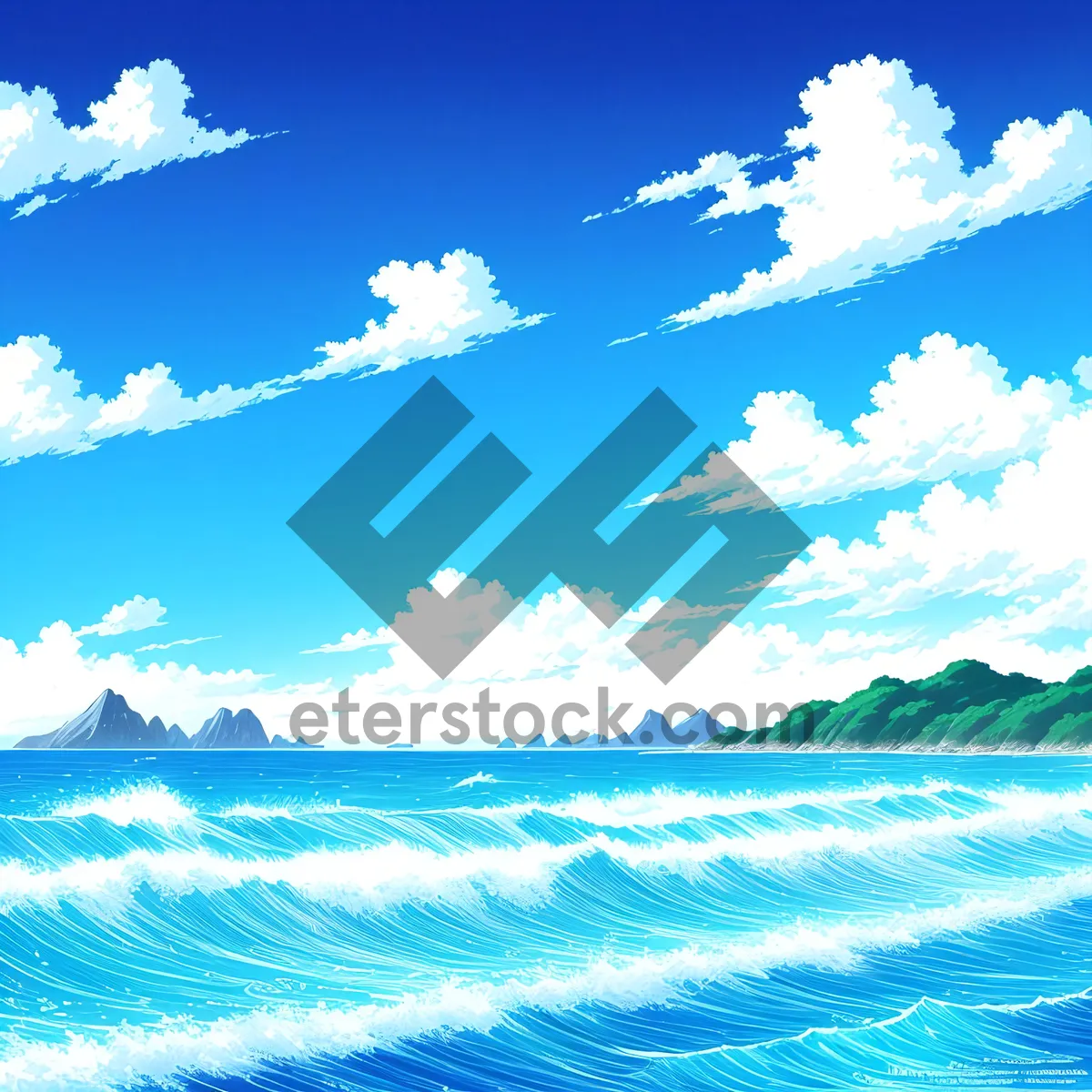 Picture of Vibrant Summer Sky with Fluffy White Clouds