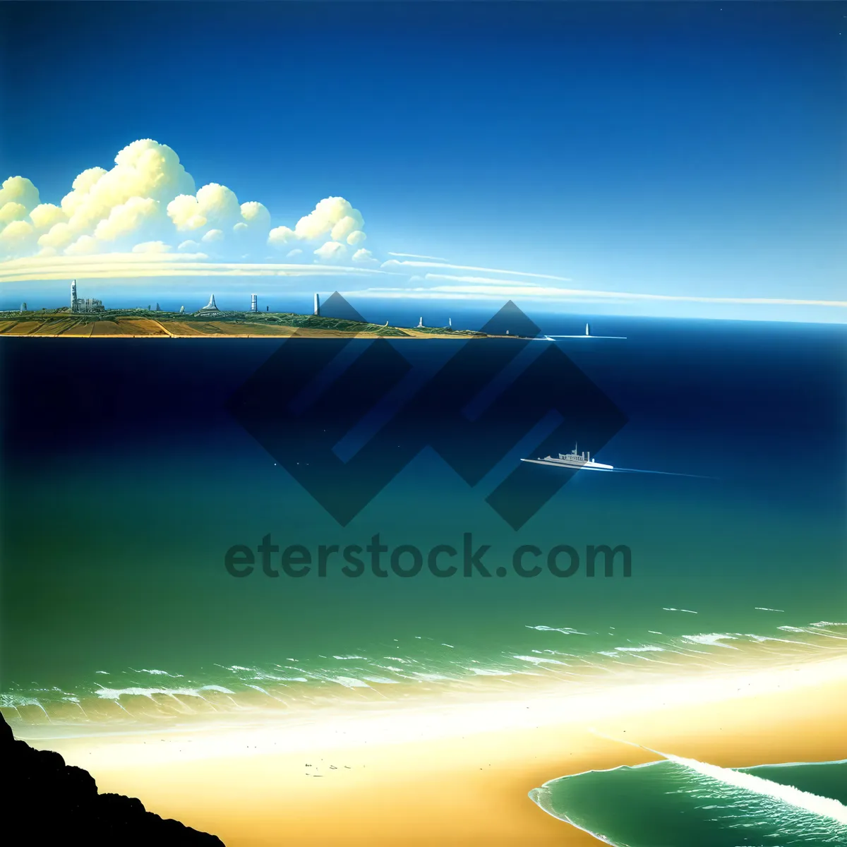 Picture of Sunset Serenity: Majestic waves crash on a tropical shoreline.