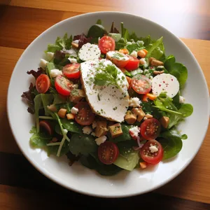 Delicious Vegetable Salad with Grilled Cheese and Olive Oil