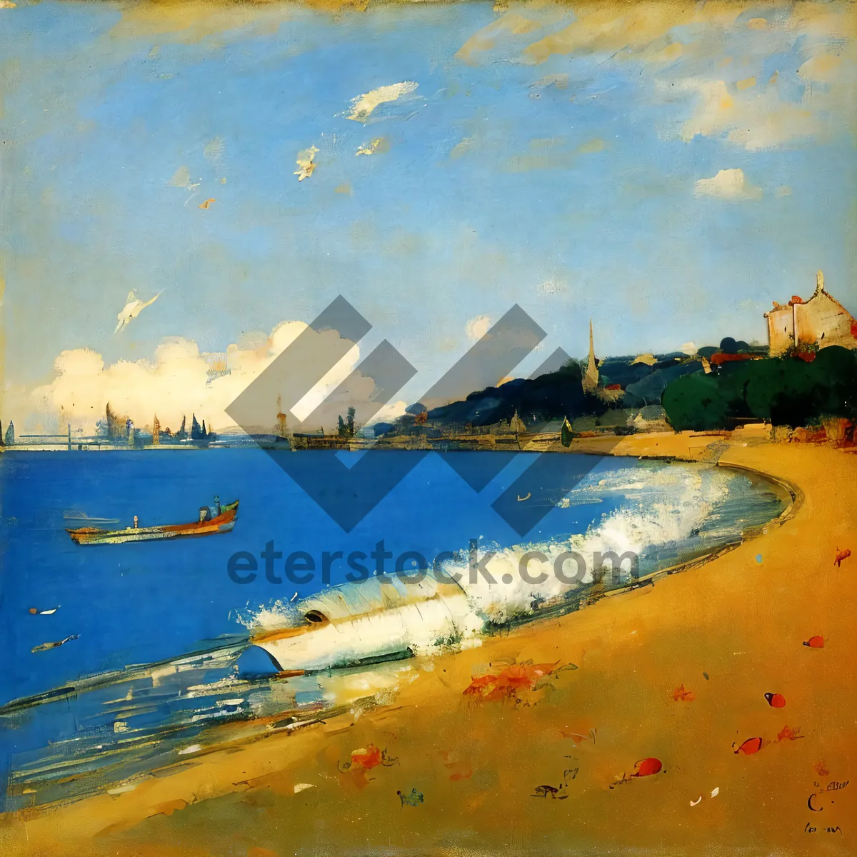 Picture of Sunny Tropical Beach Landscape with Tree by the Water