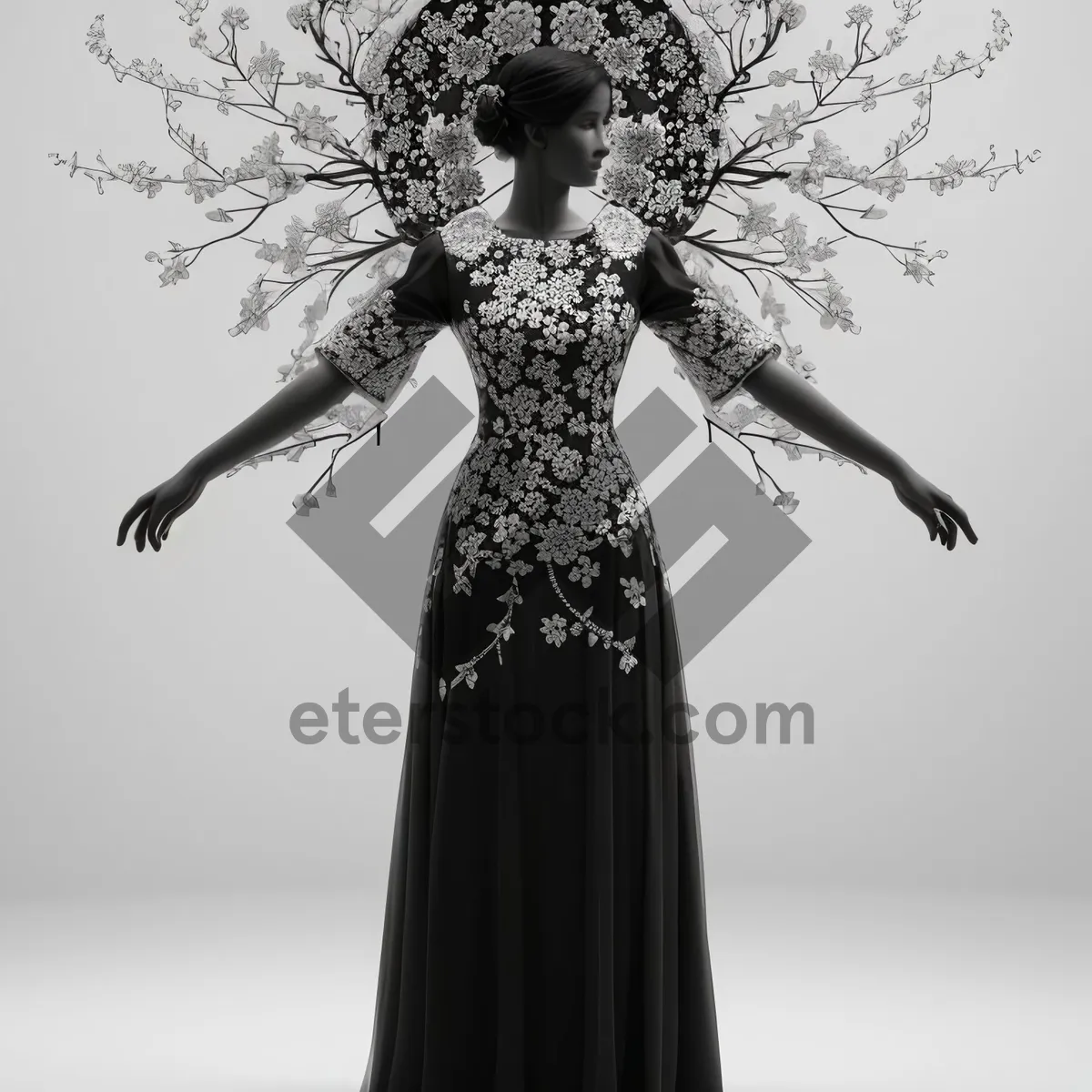 Picture of Attractive sorcerer lady in elegant dinner dress posing