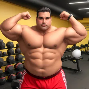 Muscular Man Lifting Weights at Gym