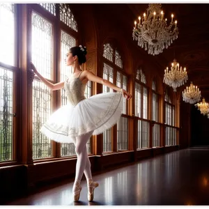 Spiraling Dancer gracefully supported by balustrade in architectural marvel