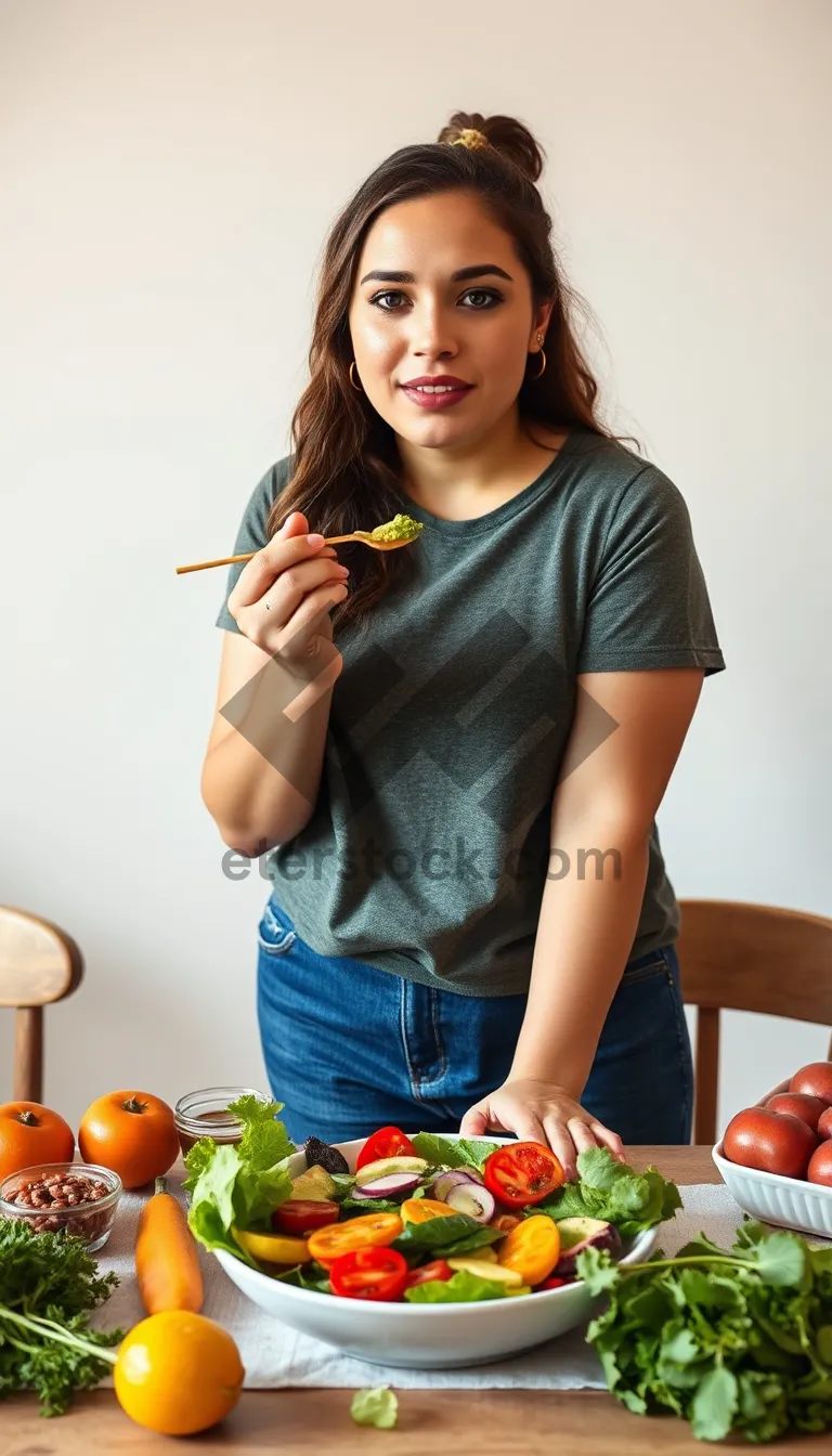 Picture of Attractive woman smiling with phone, fashion model portrait