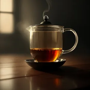 Hot herbal tea in glass mug