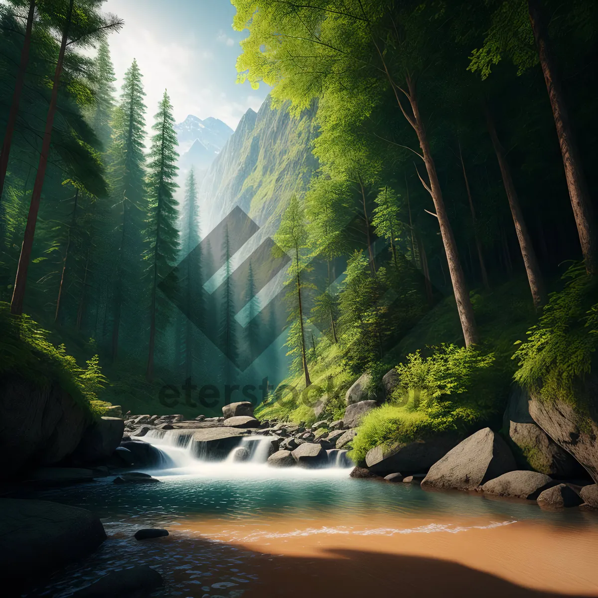 Picture of Serene River Flow Through Enchanting Forest