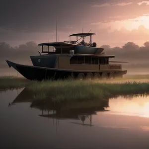 Seaside Serenity: A Fisherman's Vessel Reflecting on the Horizon