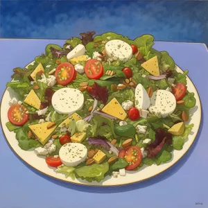 Delicious Gourmet Plate with Fresh Vegetables and Cheese
