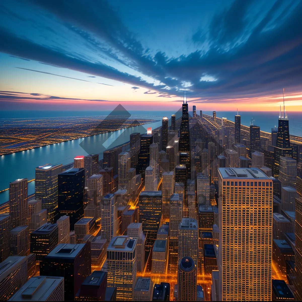 Picture of Metropolis Sunset: Urban Skyline with Towering Skyscrapers