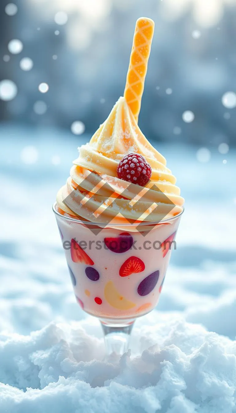 Picture of Fresh Strawberry Ice Cream Cone with Berries