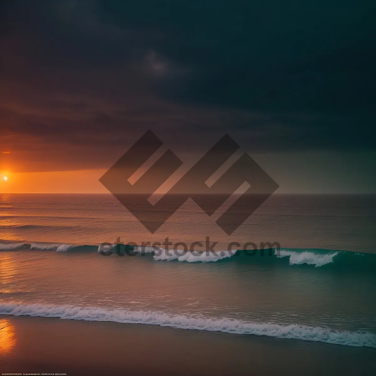 Picture of Tropical Sunset over Golden Ocean Waves