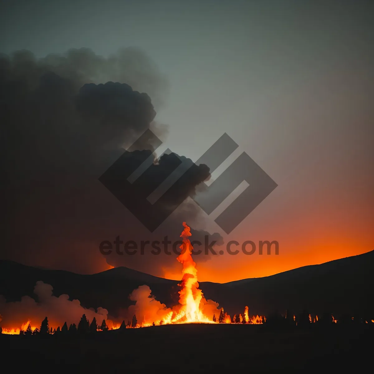 Picture of Blazing Volcanic Sunset: Fiery Mountain Illuminated by Orange Flames