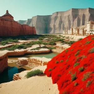 Majestic Desert Canyon Landscape with Rocky Mountains