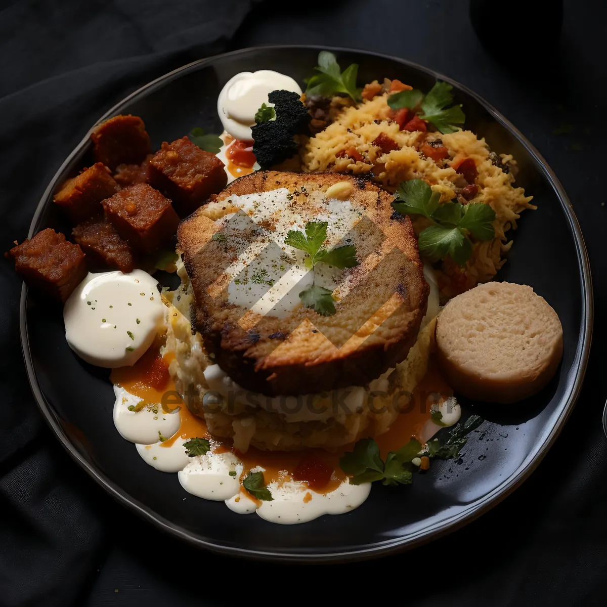 Picture of Delicious Grilled Pork with Fresh Vegetables and Sauce