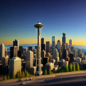 Metropolis at Dusk: Urban Skyline with Skyscrapers