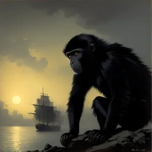 Majestic Ape in the Jungle: Wild Gorilla Portrait