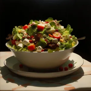Healthy Vegetarian Salad with Fresh Fruit and Vegetables
