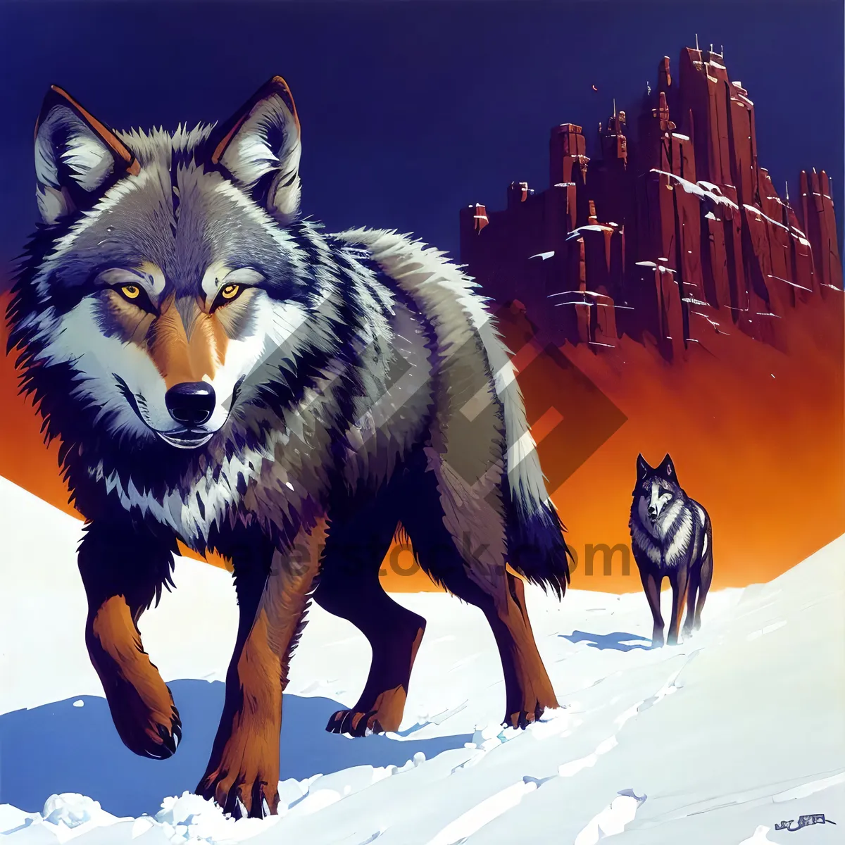 Picture of Winter Wolf in Snowy Mountain Landscape