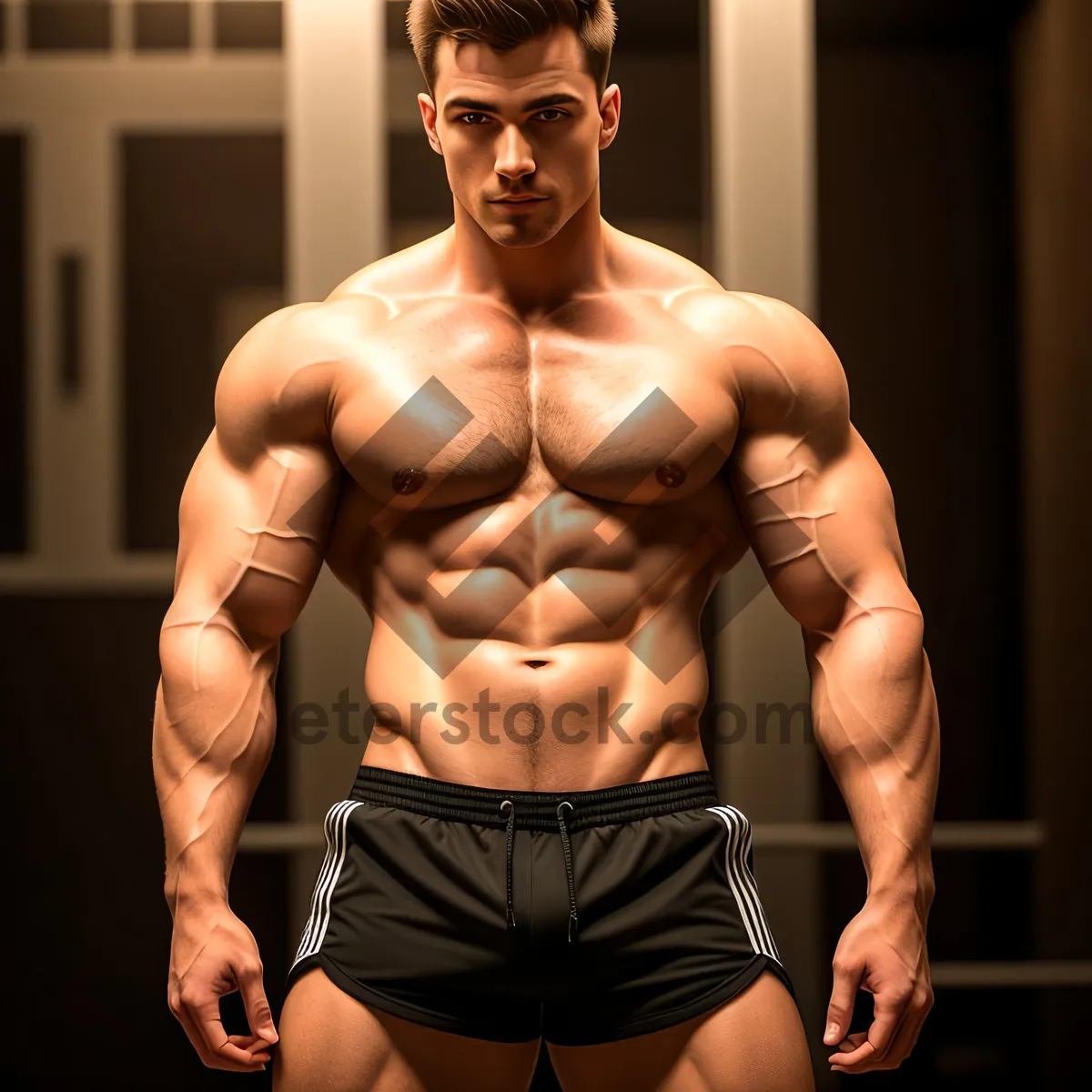 Picture of Fit and Sexy Male Bodybuilder Flexing Muscles