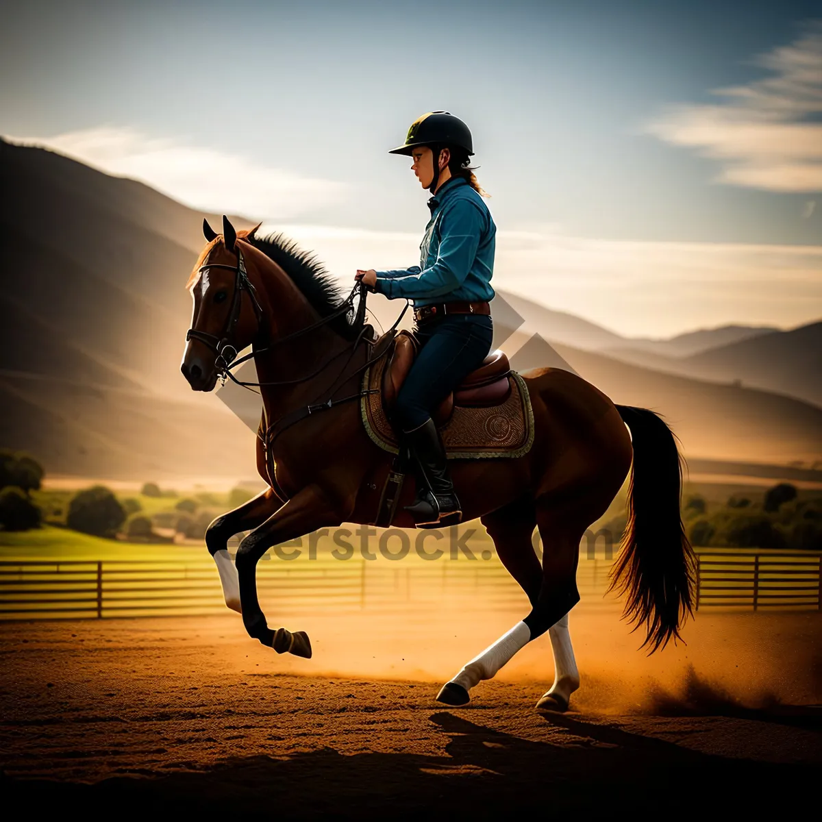 Picture of Golden Sky Silhouette: Horse Vaulting at Sunset
