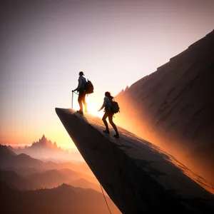 Sunset Hiker Conquers Majestic Mountain Landscape