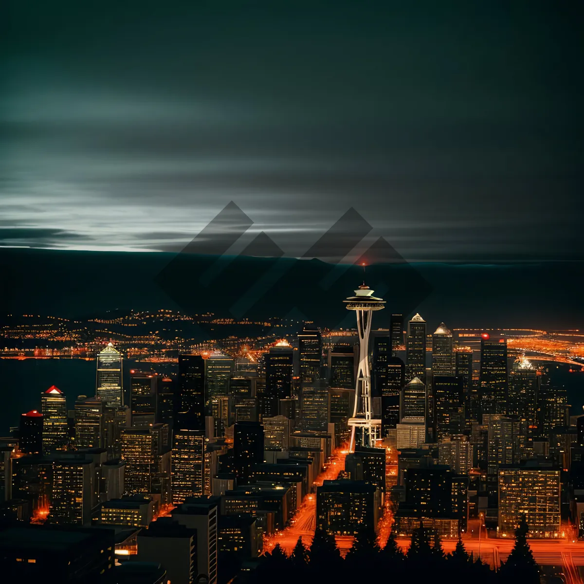 Picture of Nighttime Urban Skyline with Glowing Skyscrapers