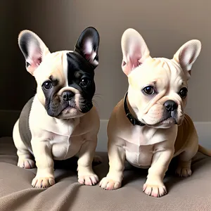 Cute Bulldog Puppy Sitting with Wrinkled Expression
