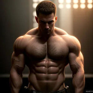 Powerful Masculine Athletic Bodybuilder Posing Shirtless