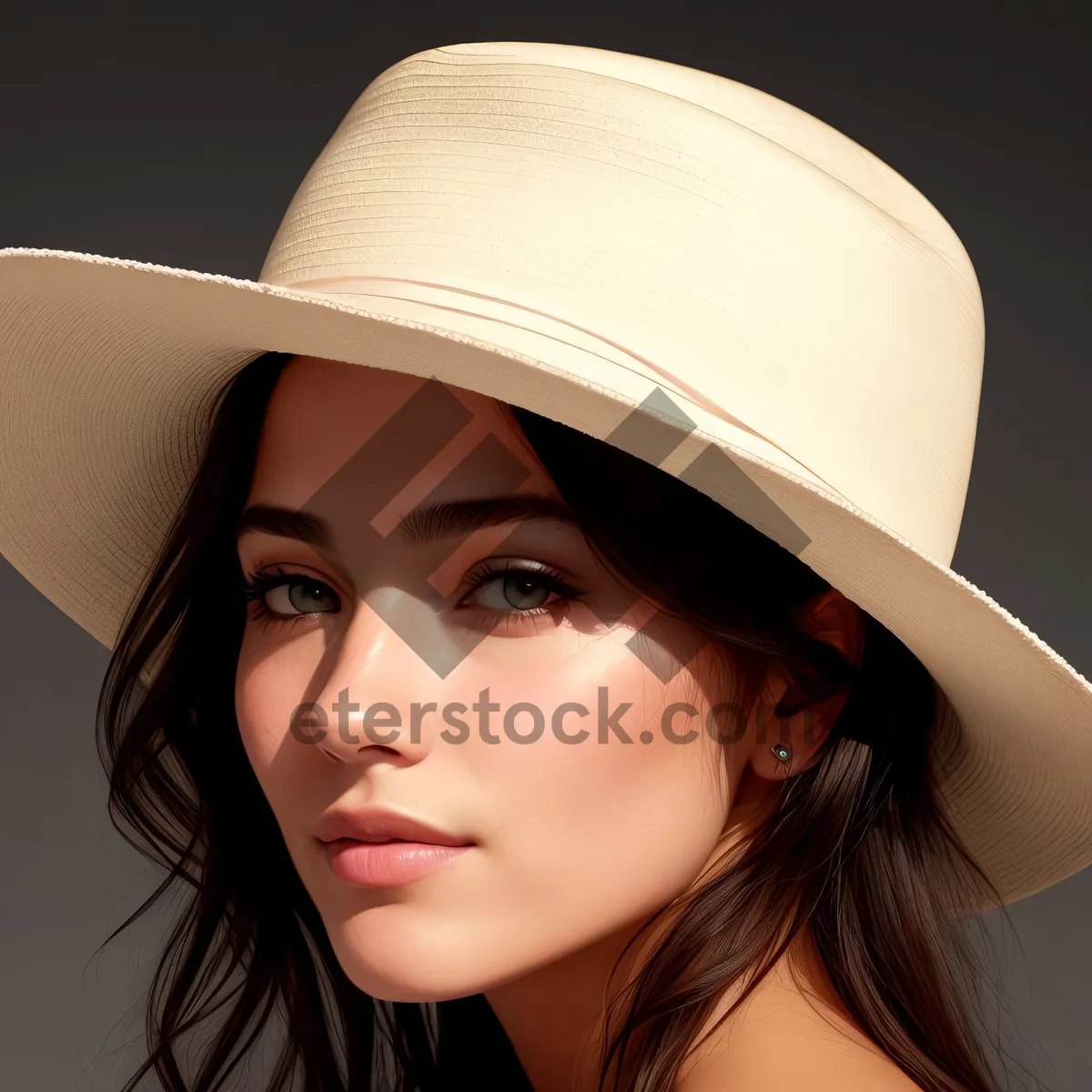 Picture of Gorgeous brunette model in a stylish cowboy hat.