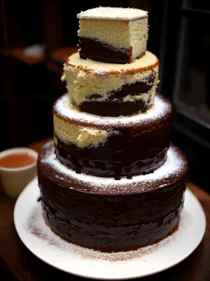 Delicious Fruit Cake with Chocolate Sauce