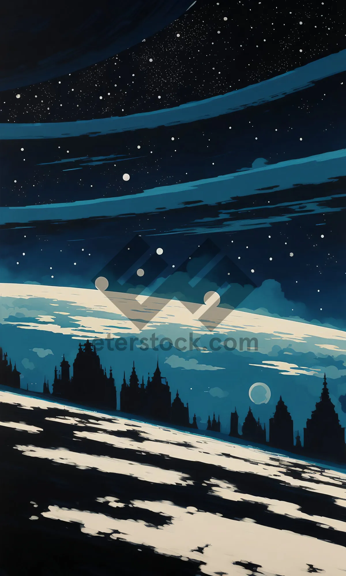 Picture of Winter Starry Ski Slope: Celestial Night in Snowy Galaxy