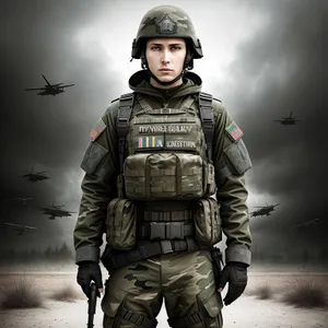 Male Soldier in Bulletproof Vest and Helmet