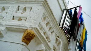 Historical architecture in city - Old landmark balcony structure