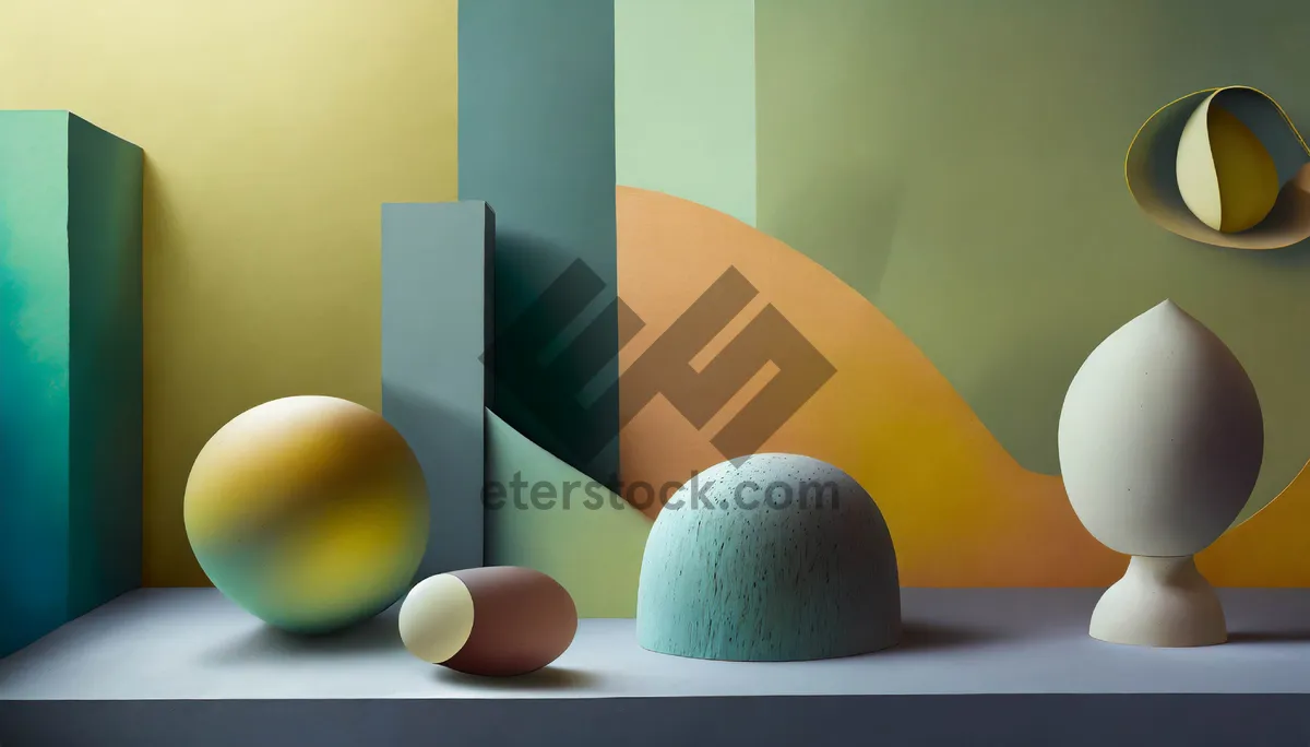 Picture of Round Easter egg on table with chicken and eggs.