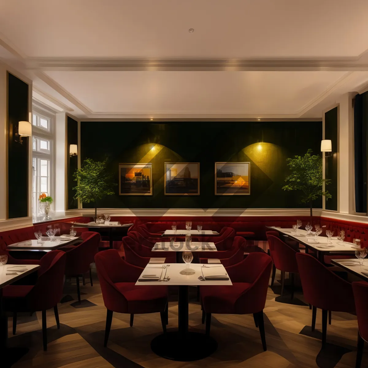 Picture of Modern luxury restaurant interior design with wooden furniture