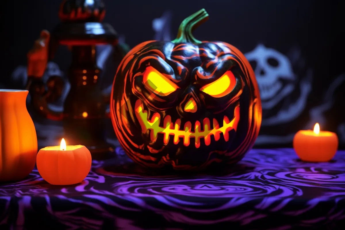 Picture of Dark Halloween Jack-O'-Lantern Face Lantern Candle Decoration