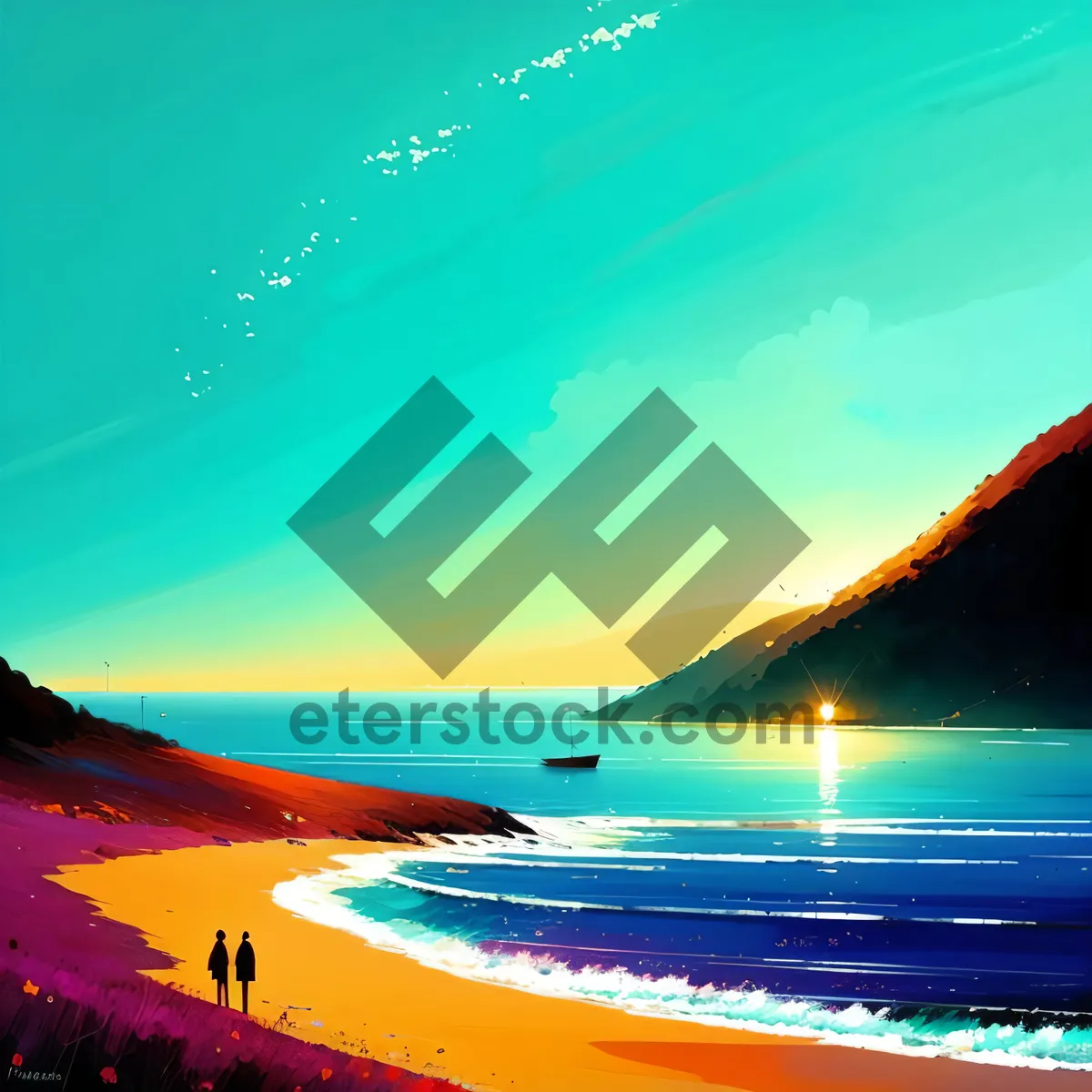 Picture of Vibrant Coastal Sunset with Waves