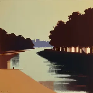 Cityscape reflecting on serene river