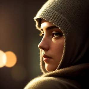 Attractive lady in stylish hat with captivating gaze.