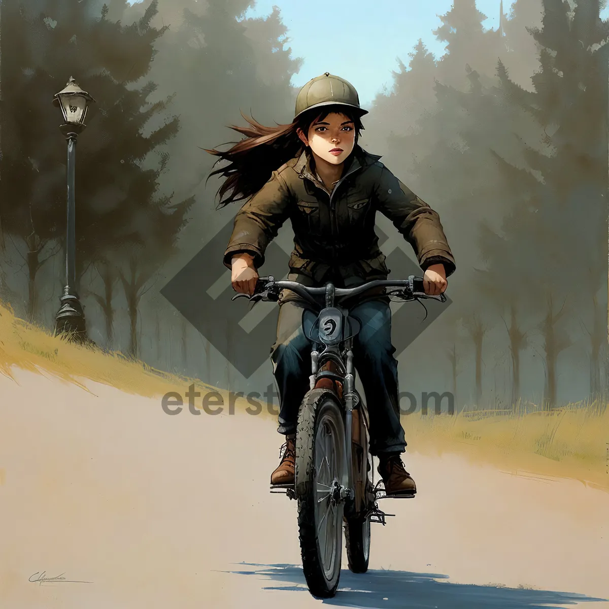 Picture of Happy cyclist on a mountain bike ride