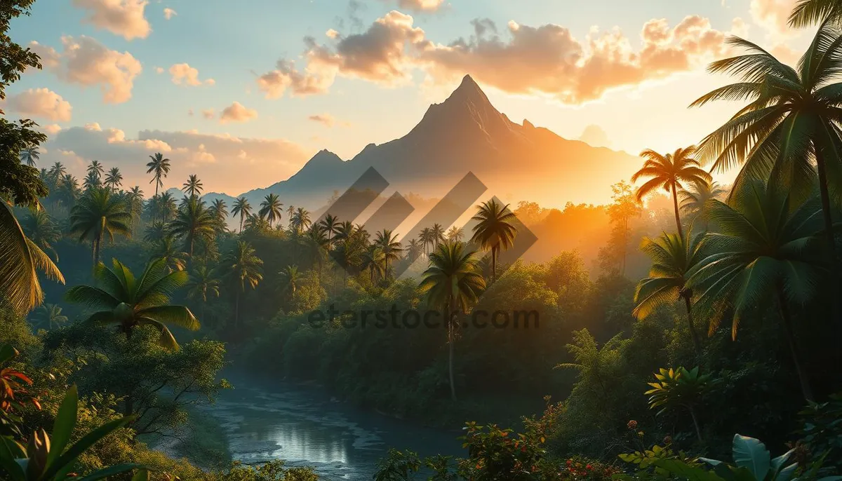 Picture of Silhouette of tree and mountains at sunset