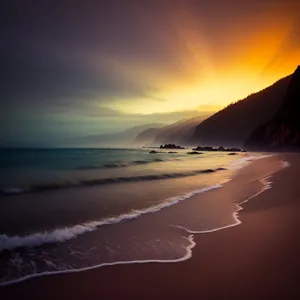 Golden Horizon over Serene Coastal Seascape