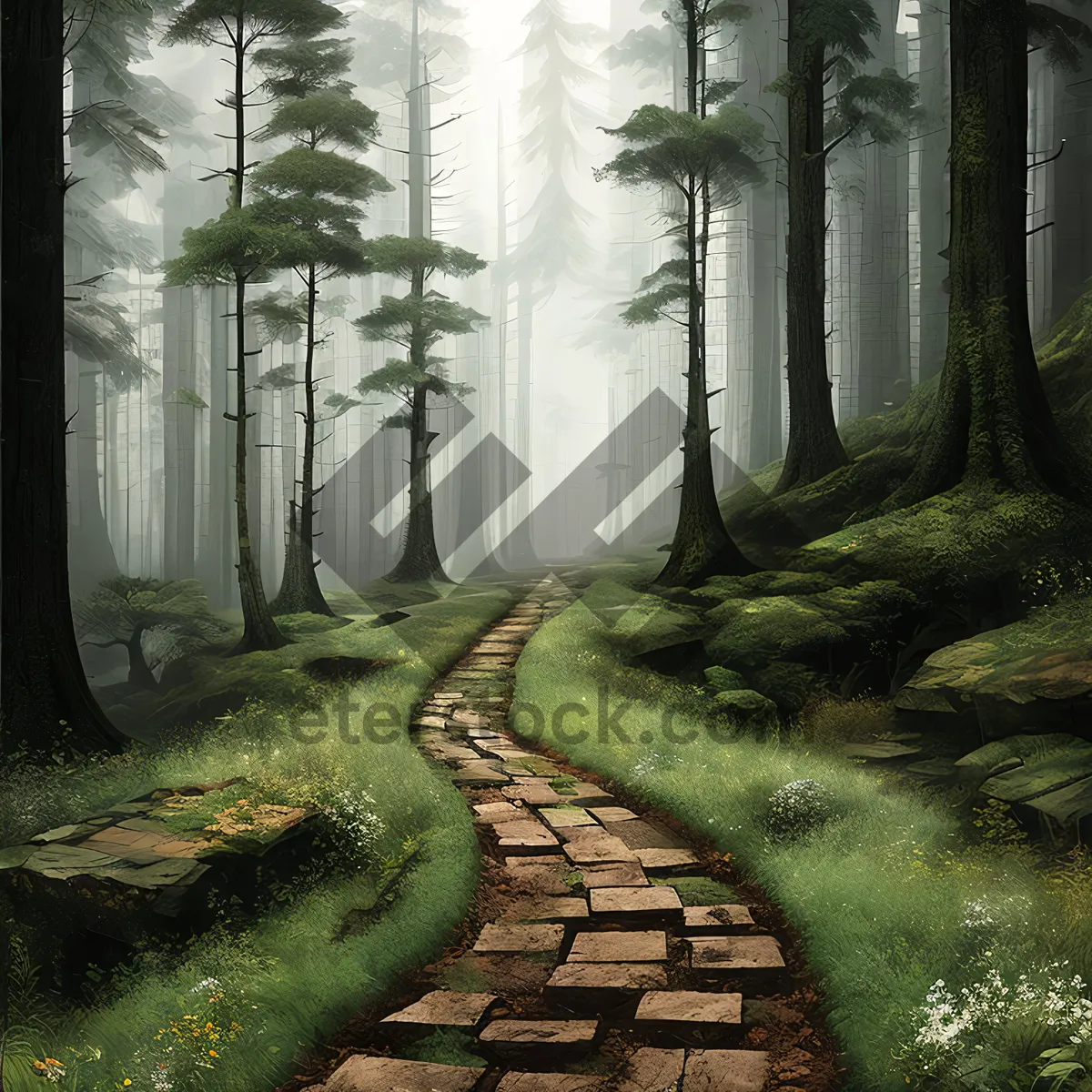 Picture of Tranquil Springtime Path through Lush Green Forest