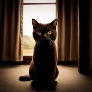 Curious Gray Kitty with Stunning Eyes on Windowsill