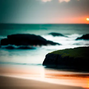 Tropical Sunset Reflection on Sandy Beach