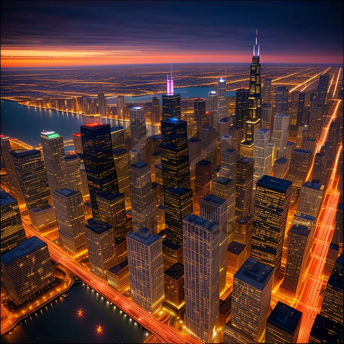 Picture of City Lights Reflection at Dusk