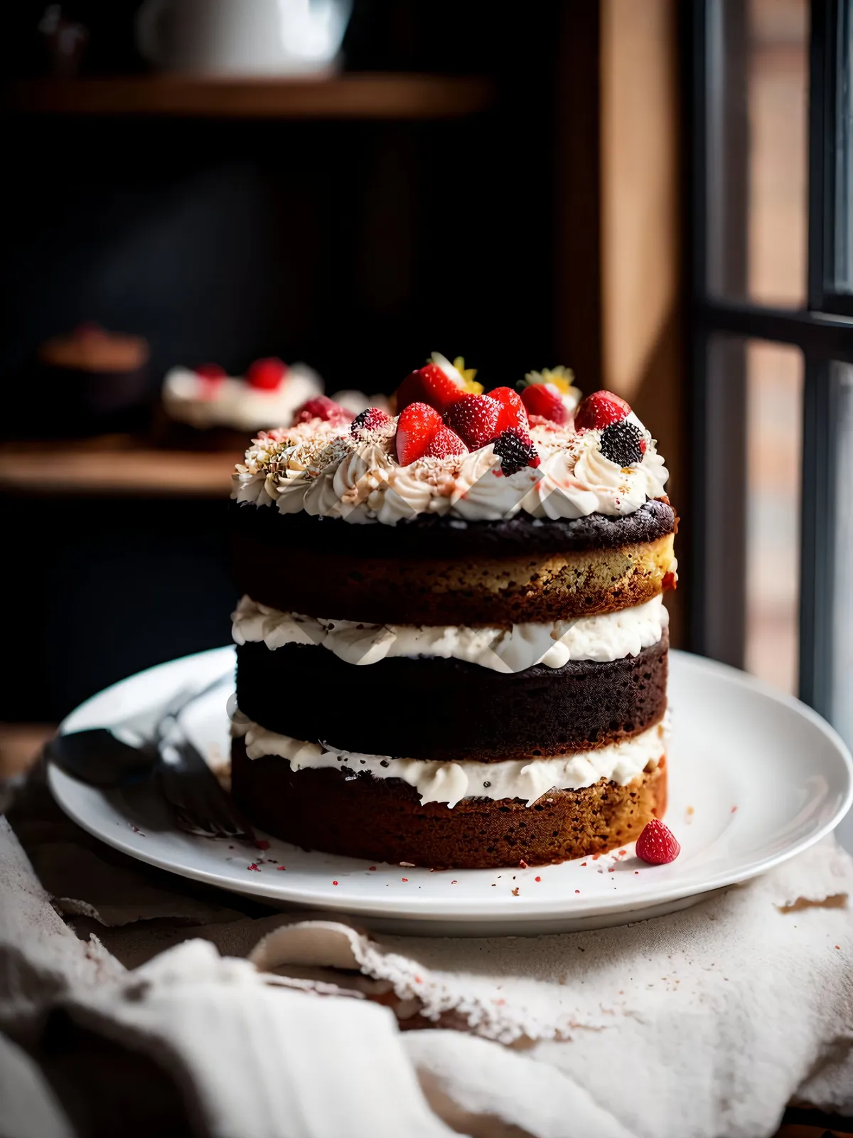 Picture of Delicious Berry-Filled Breakfast Cake with Cream