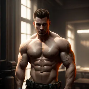 Powerful Muscle-Bound Fighter Flexing Intense Physique