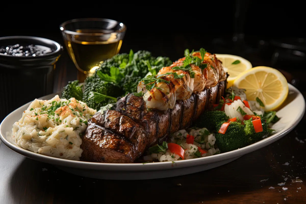 Picture of Grilled steak with roasted vegetables and savory sauce