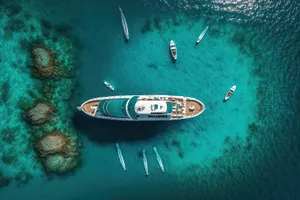 Airship over ocean water travel vacation craft